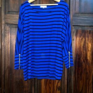 Calvin Klein Blue and Black Striped‎ Women's Top